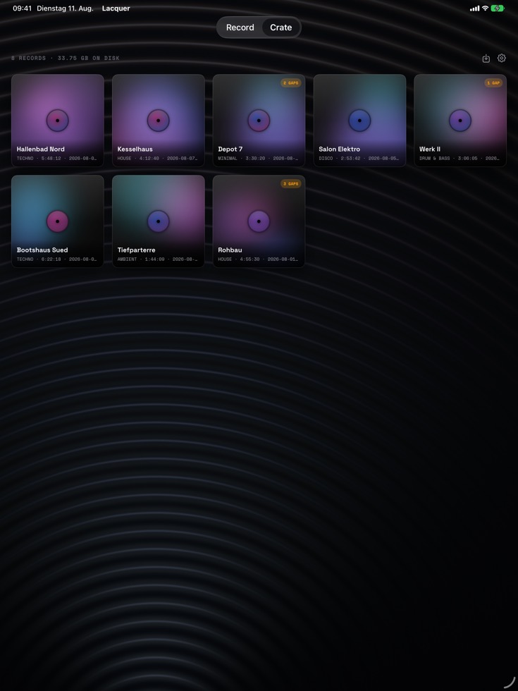 The Crate on iPad — every set as a record