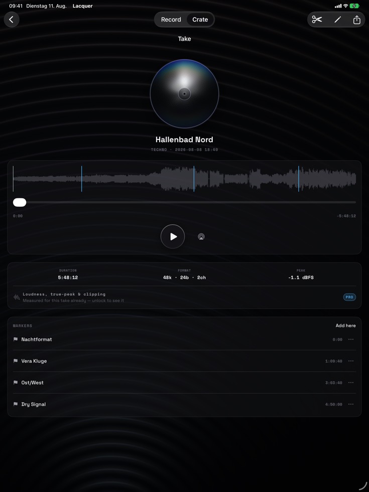 A take on iPad with waveform and markers